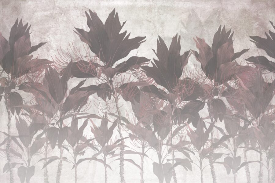 Fototapeta w nowoczesnej odsłonie z grafiką lasu tropikalnego w lekko bordowym odcieniu Las Ognisty -zdjęcie numer 2