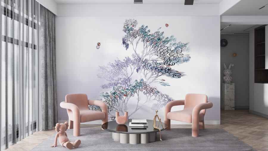 Fototapeta w postaci nowoczesnej grafiki z delikatnym motywem w stonowanych kolorach Piętrowe Drzewo - główne zdjęcie produktu