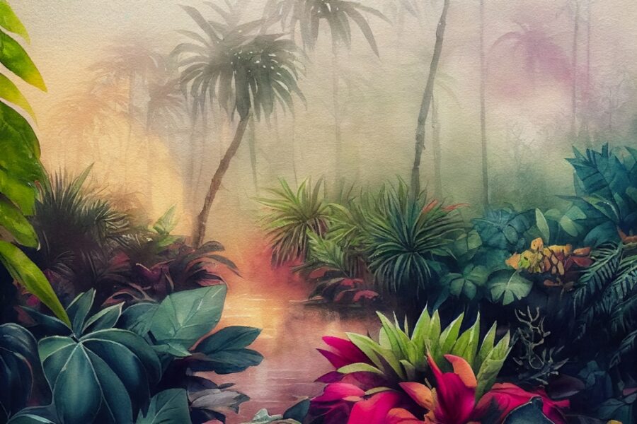 Fototapeta w ciepłych kolorach z egzotycznym krajobrazem idealny do salonu Rajski Ogród - zdjęcie numer 2