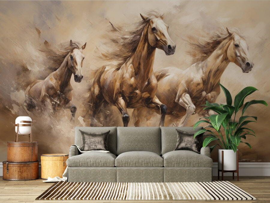 Fototapeta z pięknym zwierzęcym motywem wprowadzająca dzikość natury do pomieszczenia Konie w Biegu - główne zdjęcie produktu