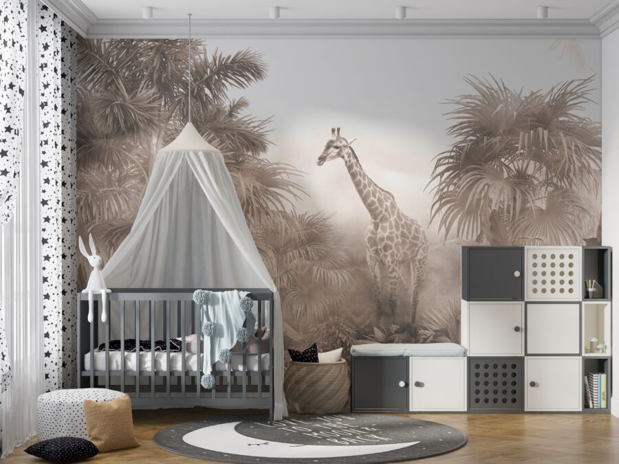 Fototapeta w egzotycznym klimacie w ciepłych kolorach sepii i beżu Portret Żyrafy - główne zdjęcie produktu