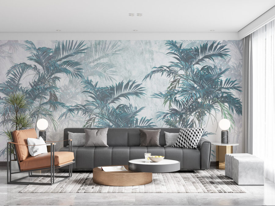 Fototapeta z egzotycznym krajobrazem w kolorach idealnych do każdego pomieszczenia Niebieskie Palmy - główne zdjęcie produktu