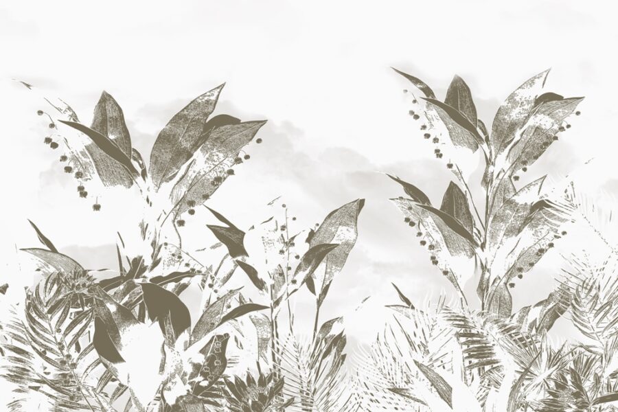 Fototapeta w rożnych odcieniach szarości z motywem liści ukrytych pod warstwą farby Rośliny Słabo Widoczne - zdjęcie numer 2
