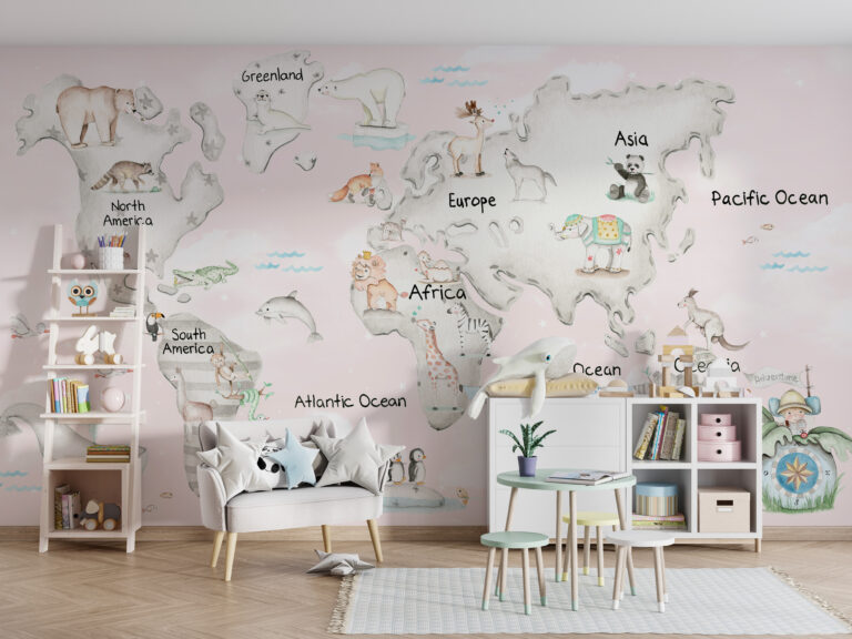 Fototapeta Mapa Świata Różowa