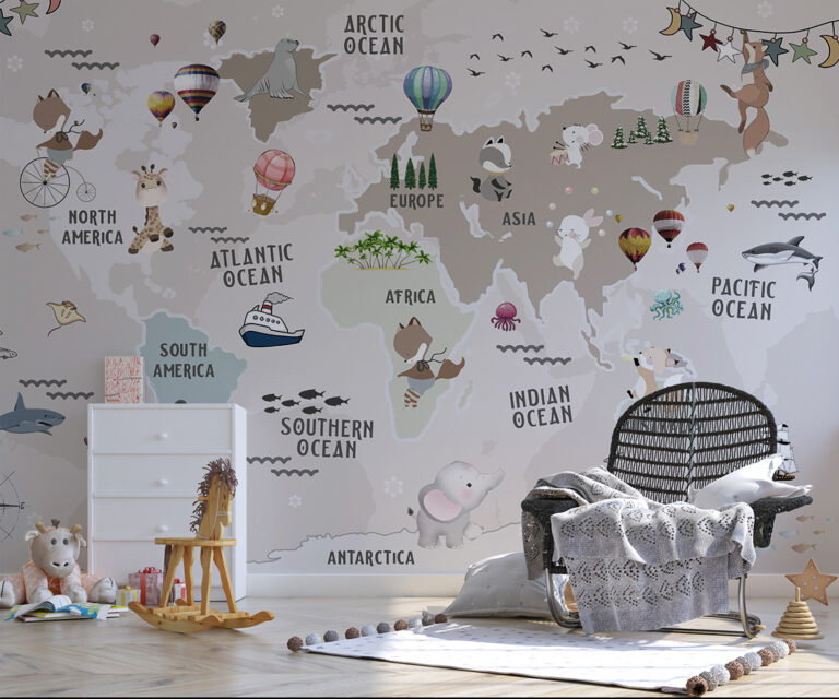 Fototapeta Mapa Świata Ze Zwierzątkami
