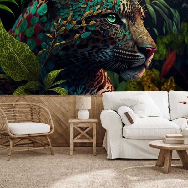 Fototapeta Tajemnicza Pantera w Barwnych Liściach