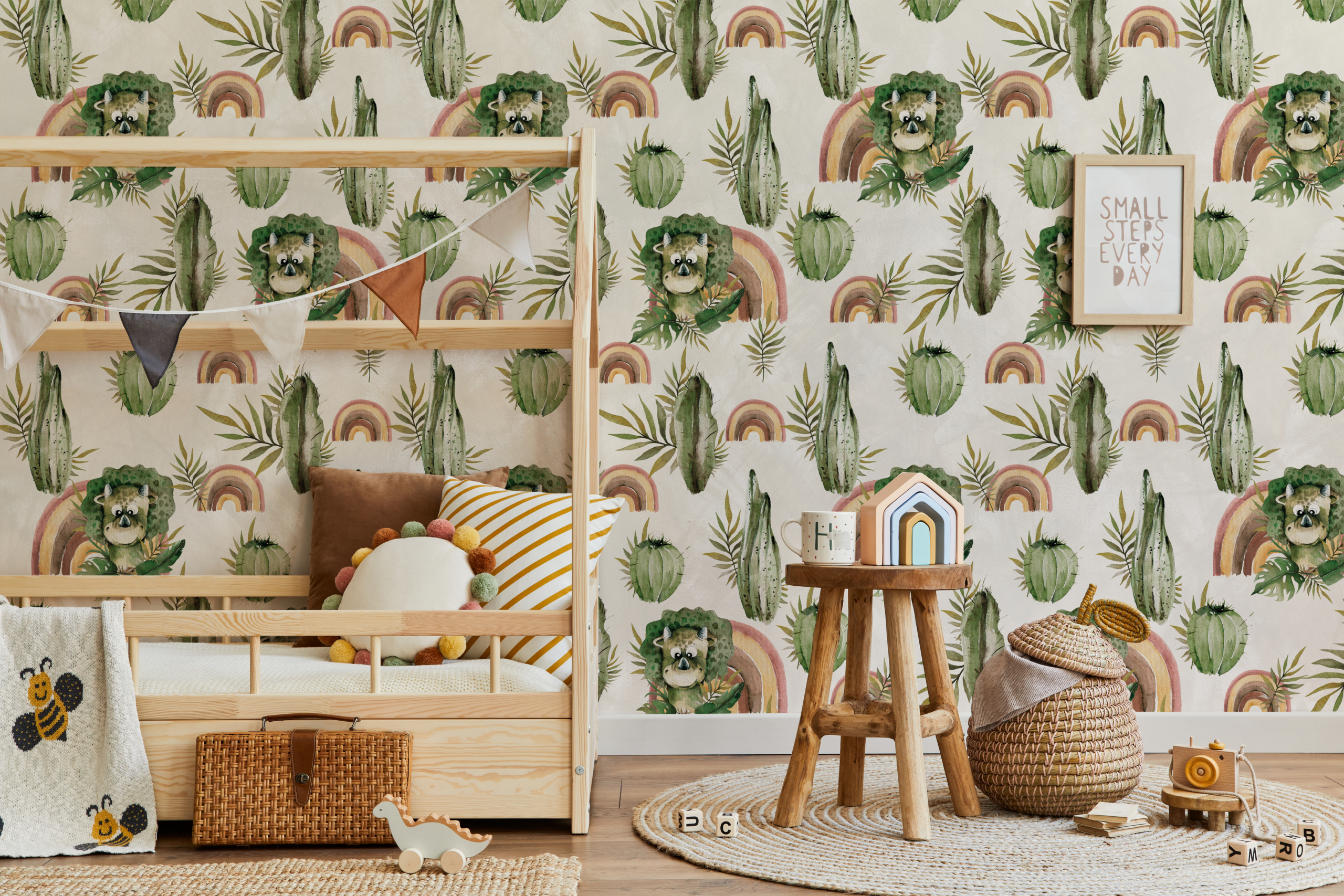Fototapeta Boho Dino z Kaktusami