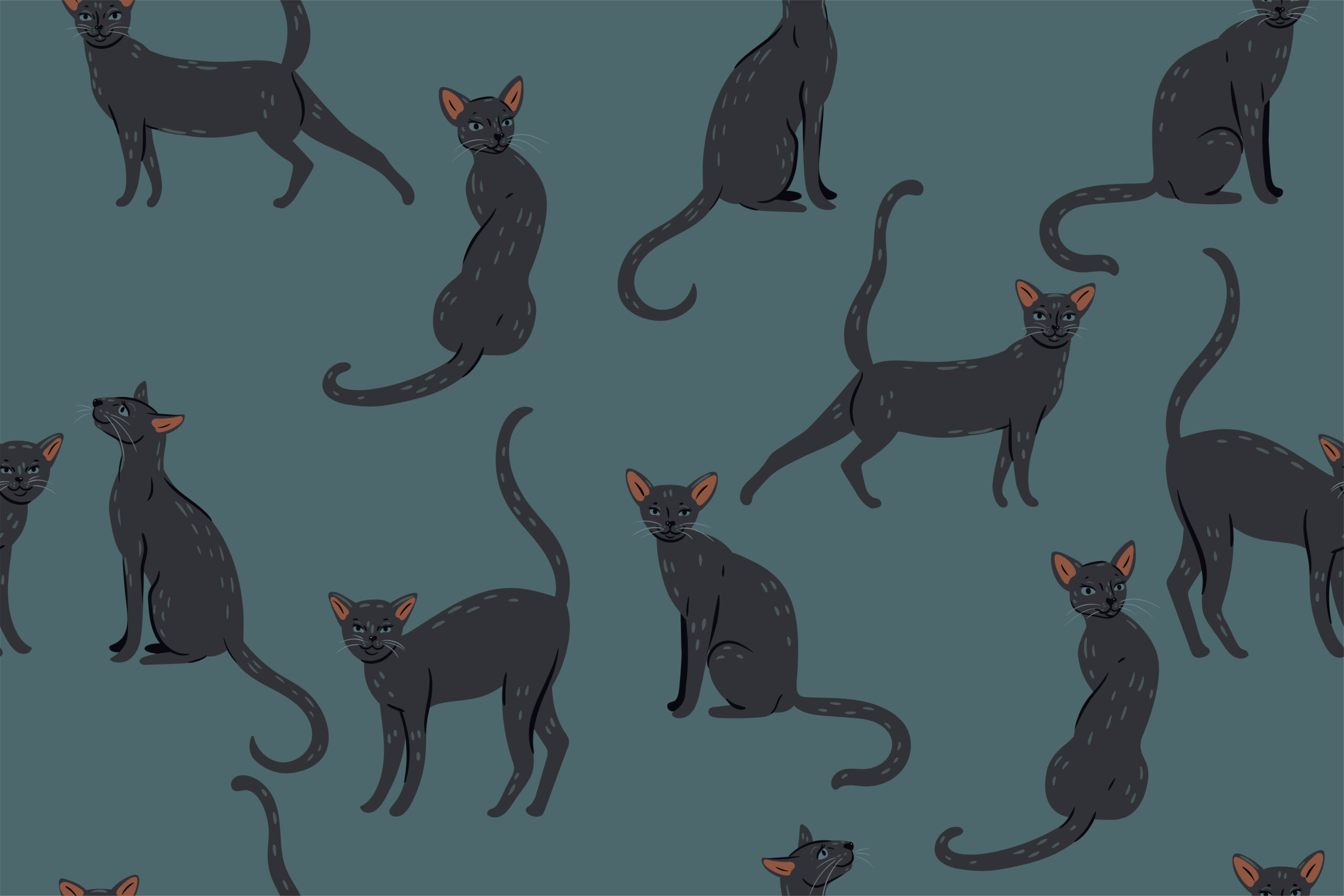 Seamless pattern with oriental cats. Vector graphics.