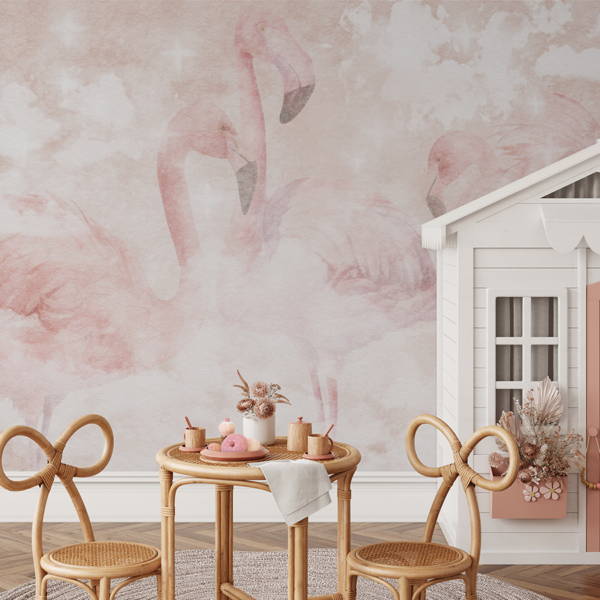Fototapeta Pastelowe flamingi w chmurach