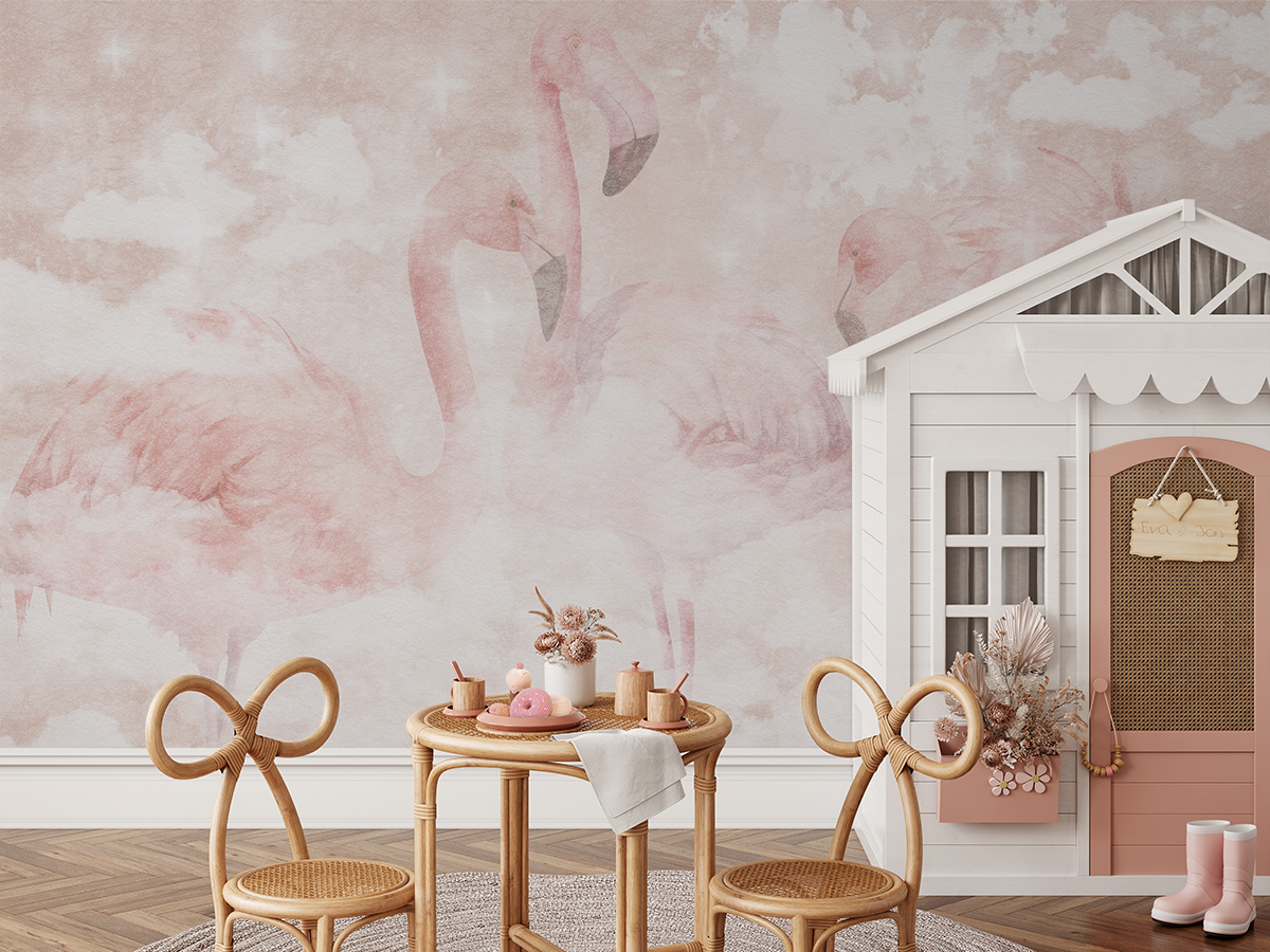 Fototapeta Pastelowe flamingi w chmurach