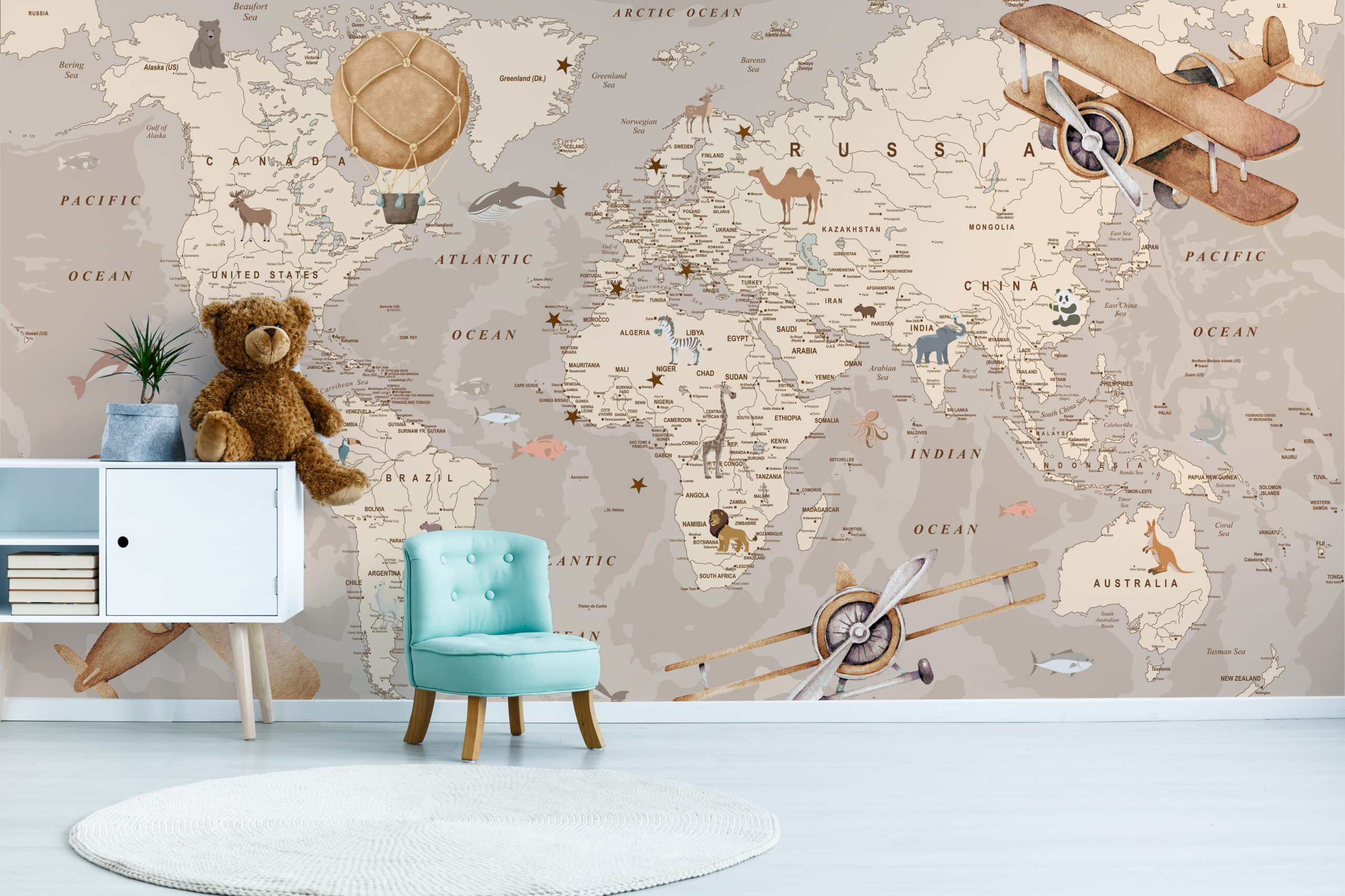 Fototapeta Mapa Świata Dziecięca Retro