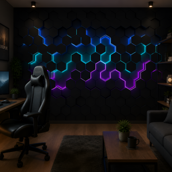 Fototapeta Neonowe Heksagony 3D