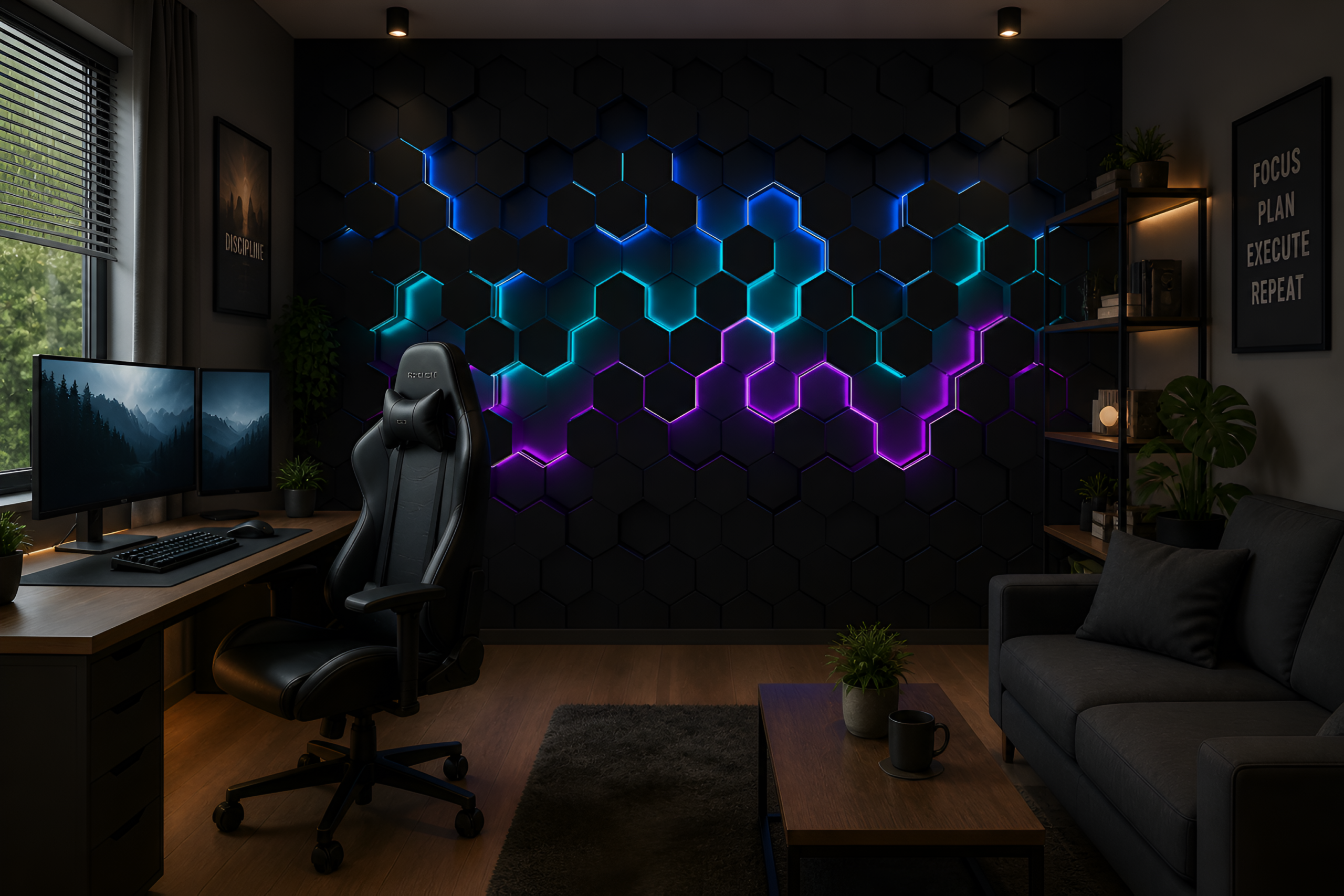 Fototapeta Neonowe Heksagony 3D