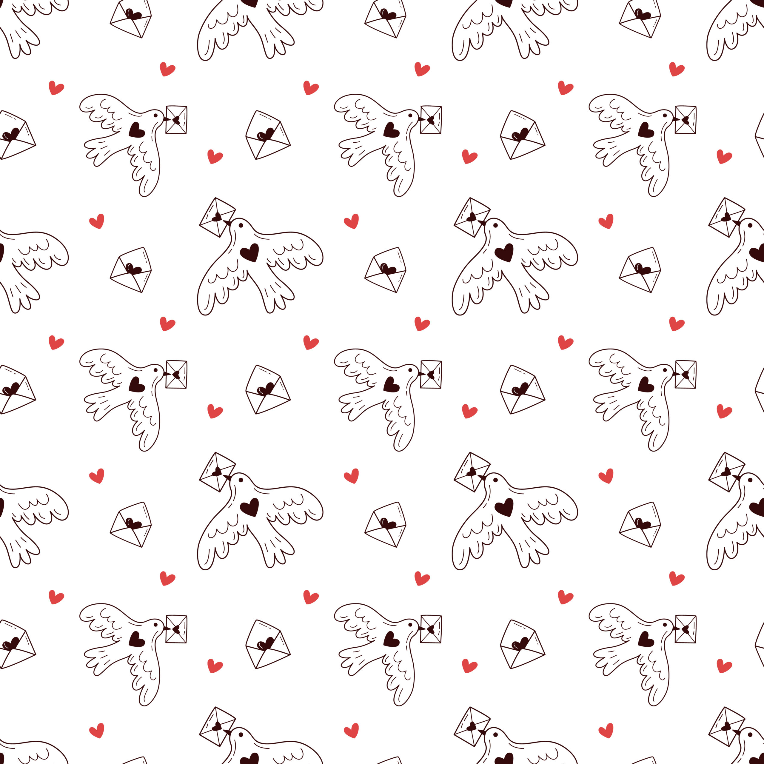 Valentines Day Doodle Bird Pattern Cute Seamless Love Letter Background