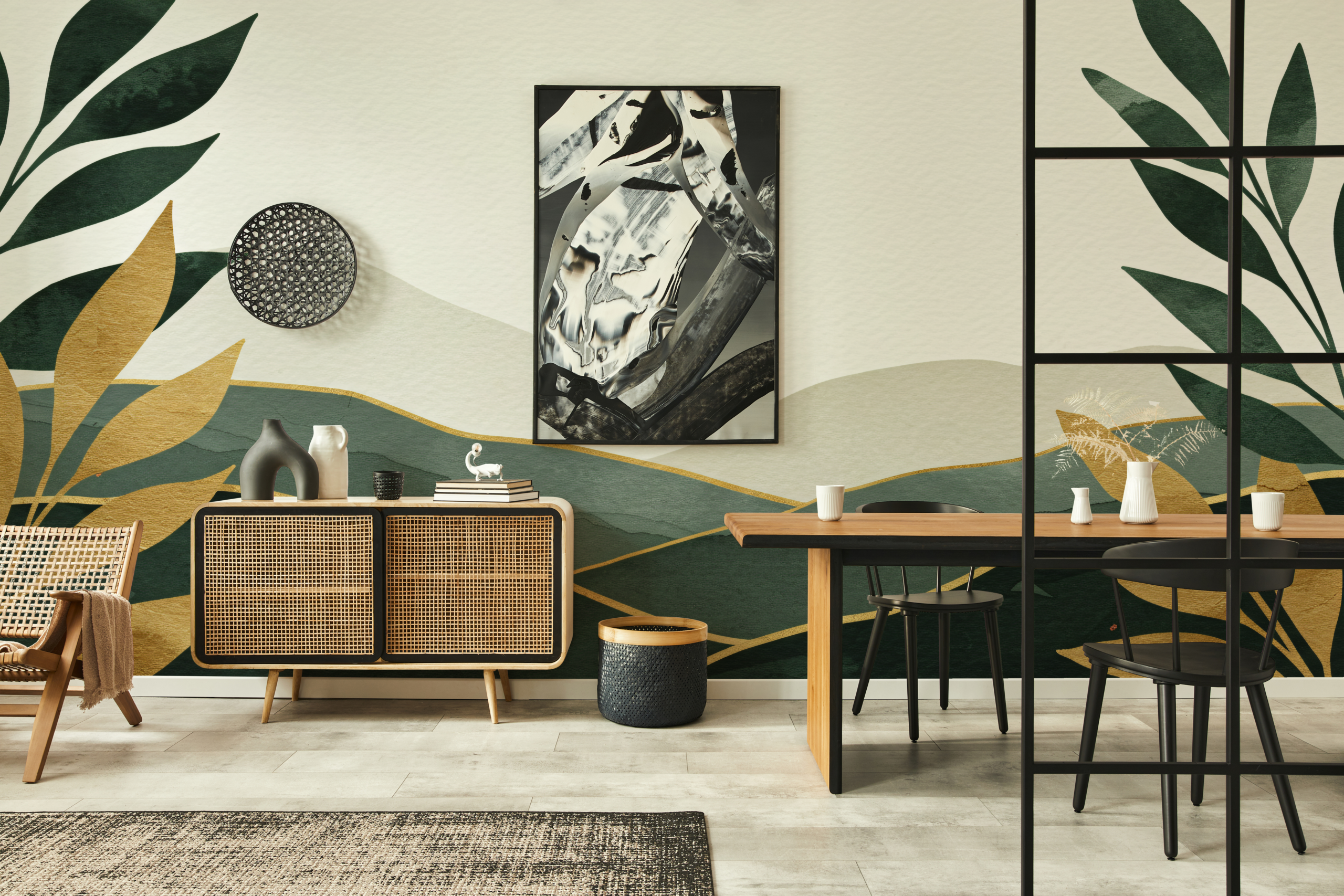 Fototapeta Geometryczne liście i góry