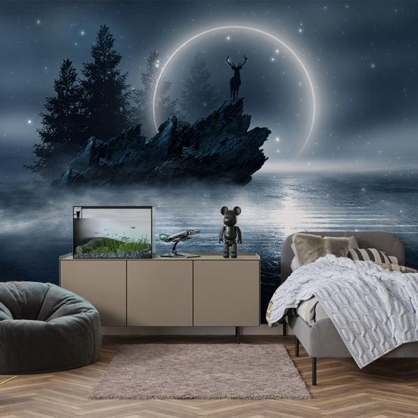Fototapeta Jeleń na Skale pod Księżycem