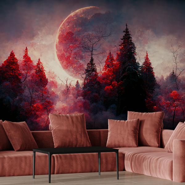 Fototapeta Czerwona Planeta nad Mrocznym Lasem