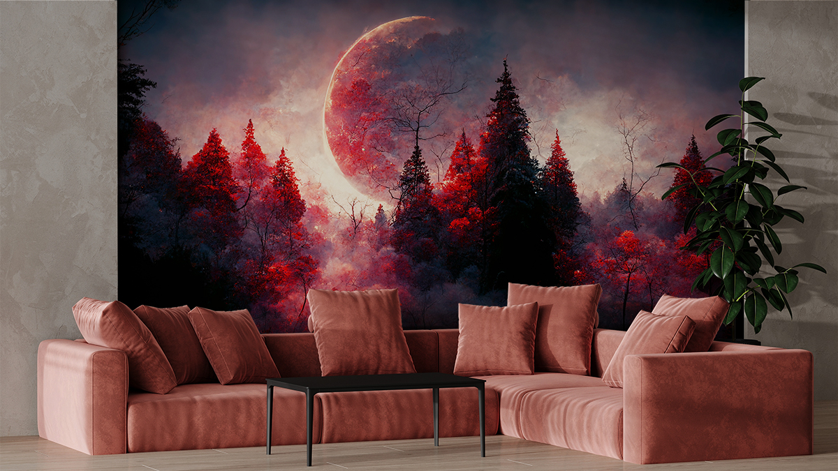 Fototapeta Czerwona Planeta nad Mrocznym Lasem