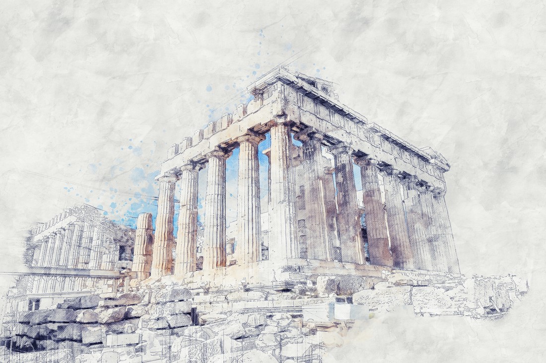 ruins of ancient temple on Acropolis hill, Athens