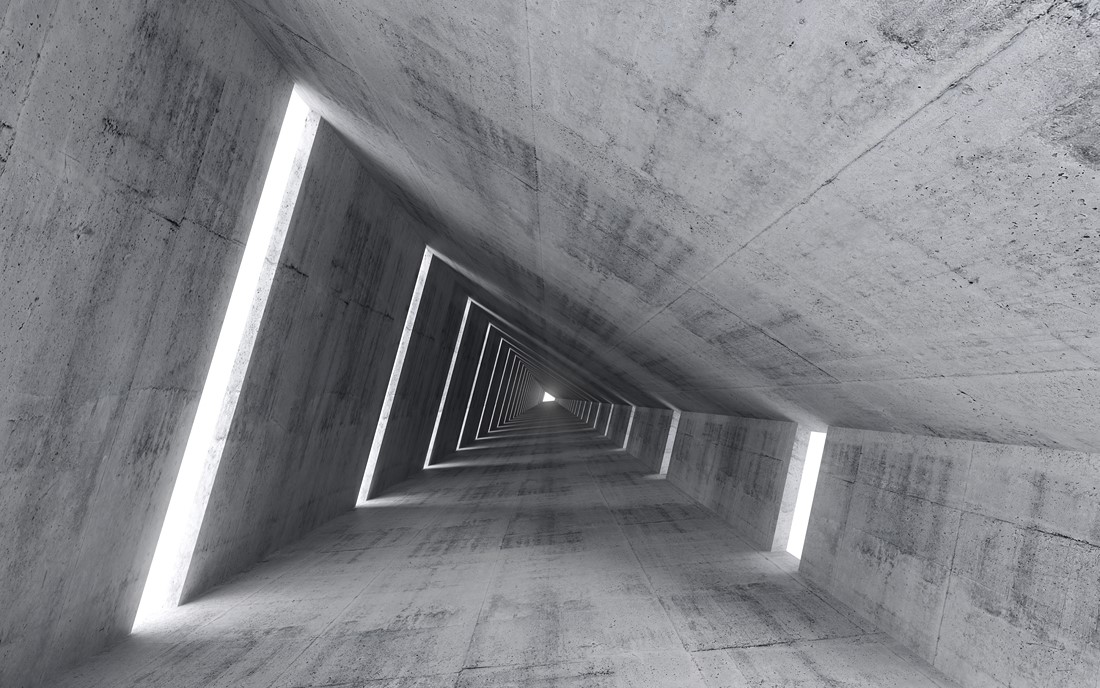 Abstract empty concrete interior, 3d render of pitched tunnel