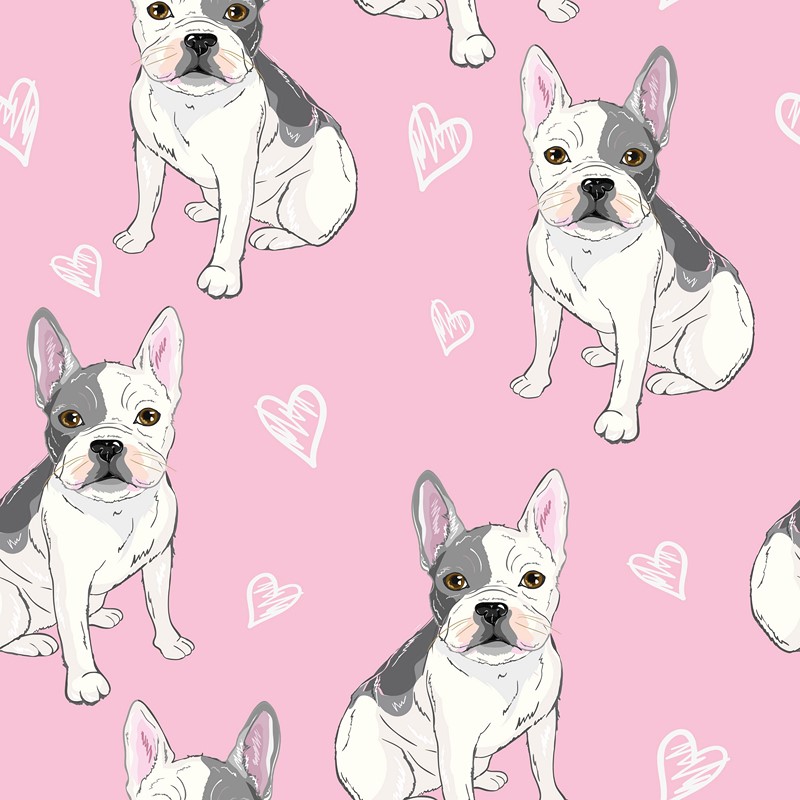 Character design pattern background of head bulldog.Doodle style on green blue.