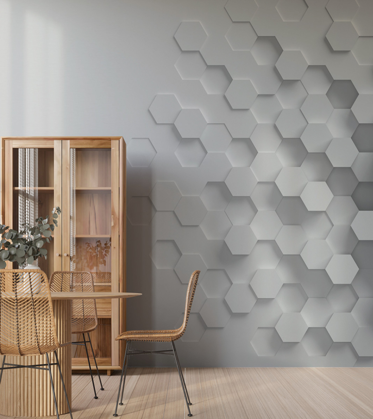 Fototapeta Heksagony 3D – szara fototapeta z geometrycznym wzorem