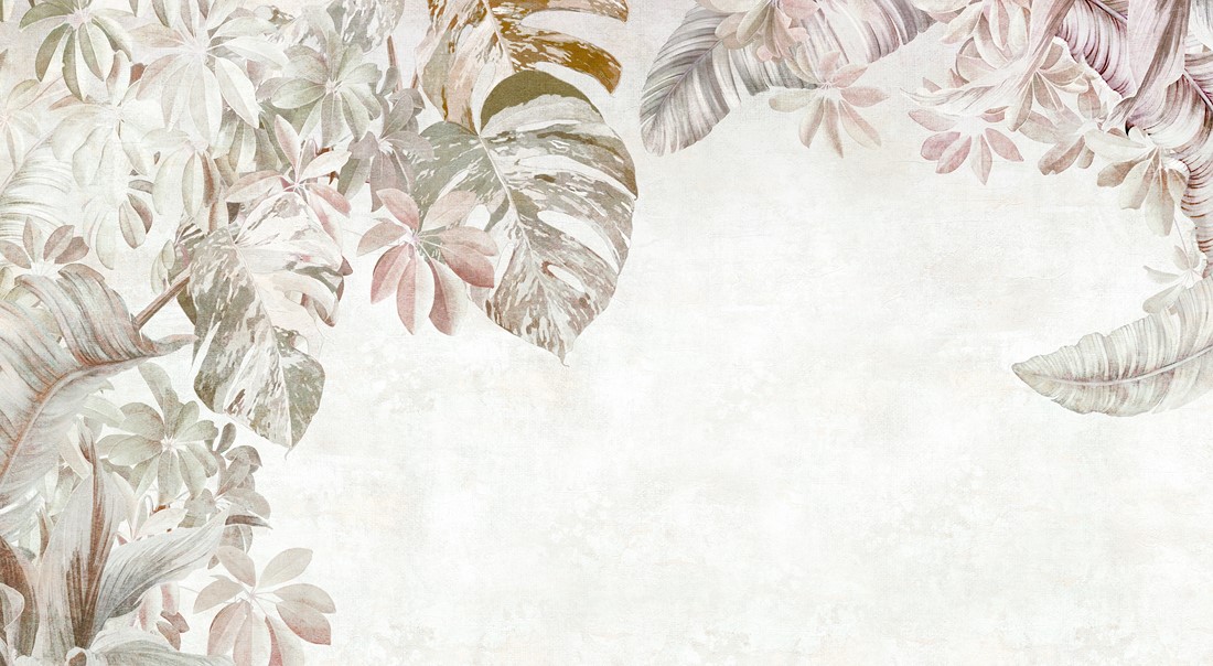 The,Illustration,Of,Painted,Leaves,On,A,Textured,Wall,,Photo