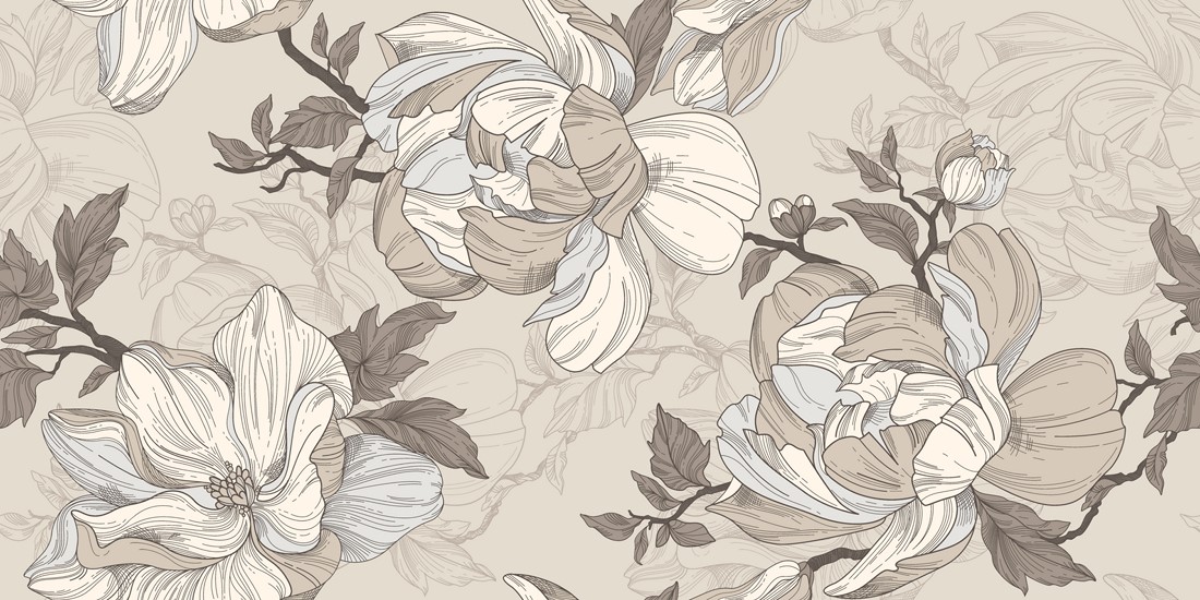 Seamless,Wallpaper,Pattern.,Beige,And,Silver,Flowers,,Leaves,And,Branches.