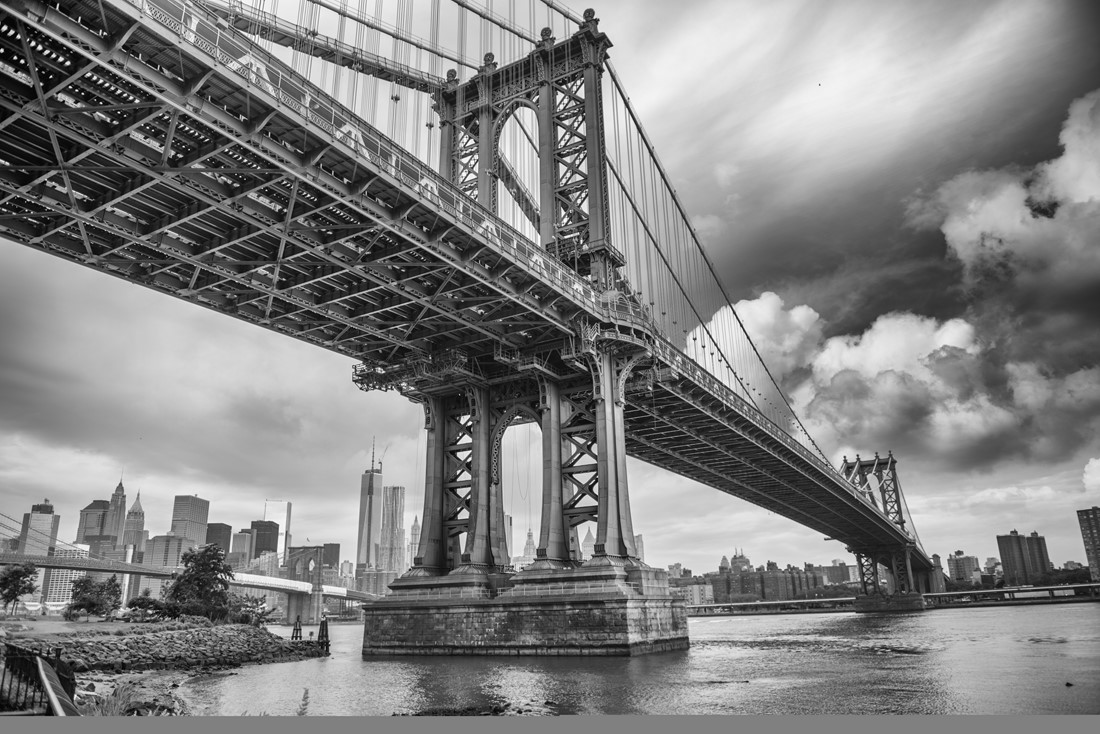 The Manhattan Bridge, New York City. Awesome wideangle upward view.