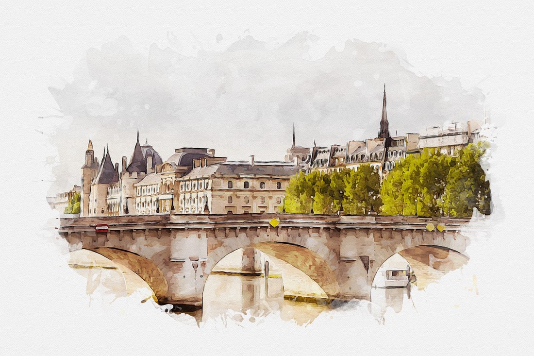 Digital,Watercolor,Painting,Of,Paris,,France