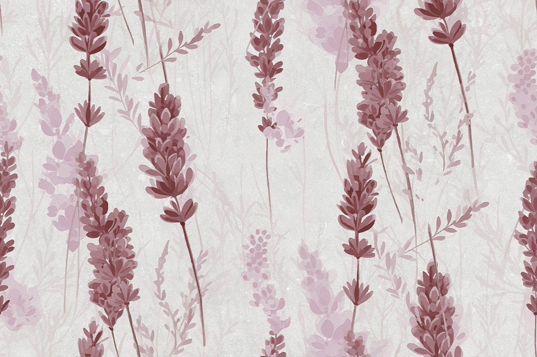 Soft,Lavender,Pattern,With,Purple,Stems,On,Light,Textured,Background