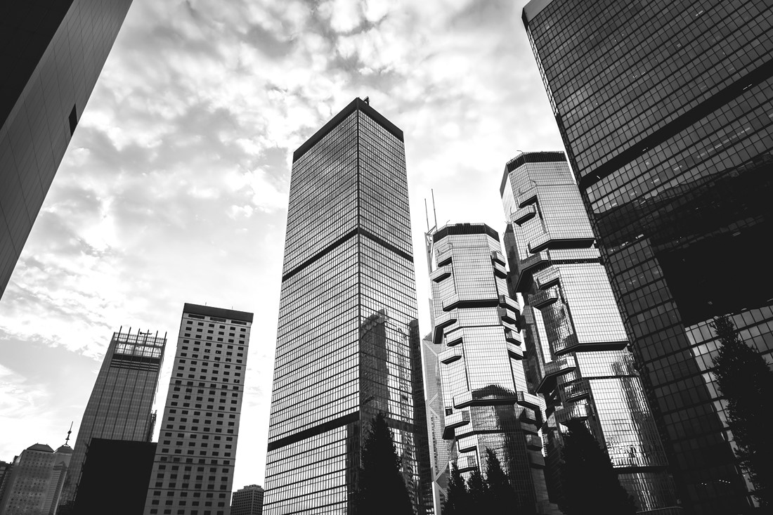 Hong Kong Commercial Building Close Up; Black and White style