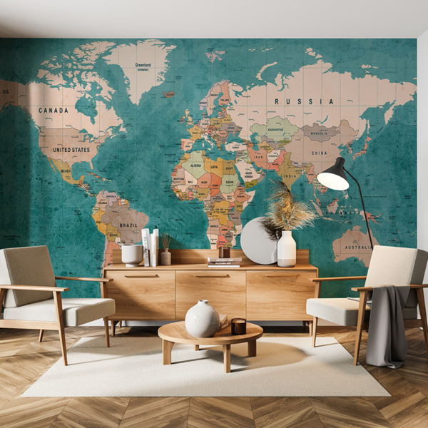 Fototapeta Mapa Świata z Nazwami Państw