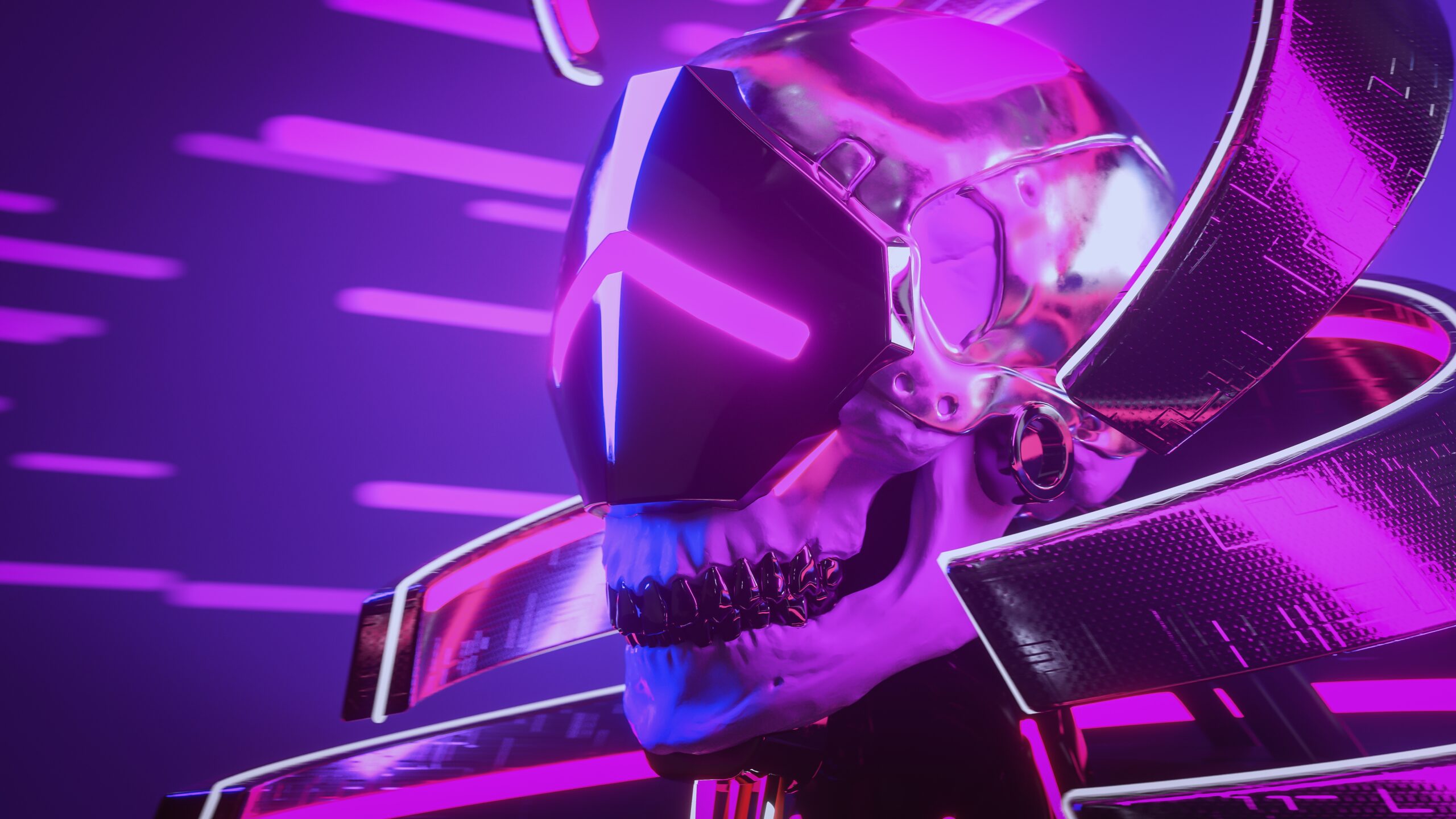 Portrait,Of,Scary,Futuristic,Necromancer,With,Human,Skull,,Metal,Teeth