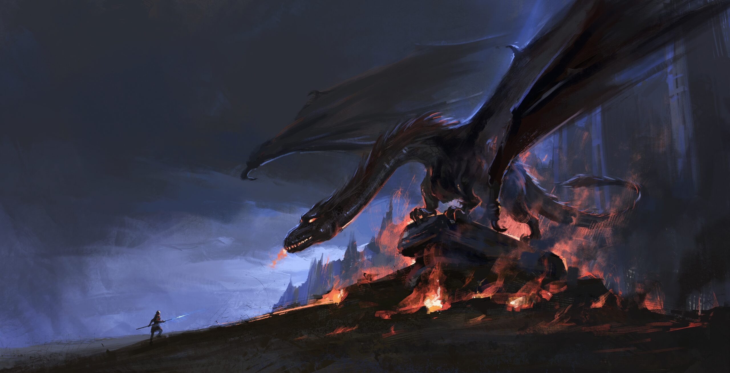 Fight,The,Fire-breathing,Dragon,Alone,,3d,Illustration.