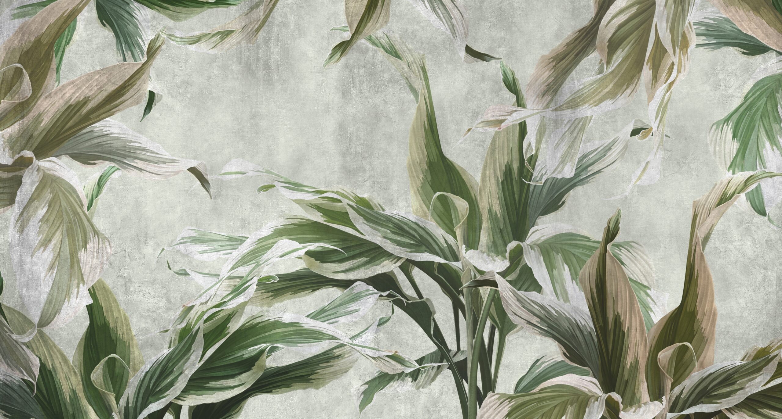 The,Illustration,Of,Painted,Leaves,On,A,Textured,Wall,,Photo