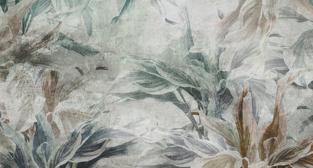 The,Illustration,Of,Painted,Leaves,On,A,Textured,Wall,,Photo