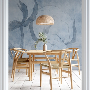 Fototapeta w różnych odcieniach koloru niebieskiego, standardowy motyw roślinny w niecodziennej odsłonie Błękitny Kwiat Bawełny - główne zdjęcie produktu