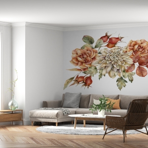 Fototapeta w stylu boho z kolorowym bukietem na jasnym tle Czerwień Kwiatu Dzikiej Róży - główne zdjęcie produktu