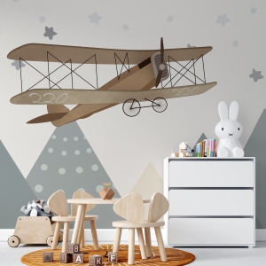 Fototapeta z aeroplanem przemierzającym nocne niebo w ciepłych barwach Dawny Lot w Górach - główne zdjęcie produktu