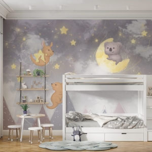 Fototapeta z misiem na Księżycu Góry Nocą Dla Dzieci - główne zdjęcie produktu