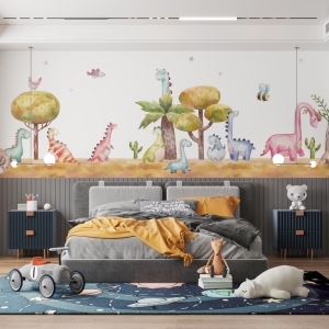 Fototapeta z uśmiechniętymi zwierzętami Kolorowe Dinozaury do pokoju dziecięcego - główne zdjęcie produktu