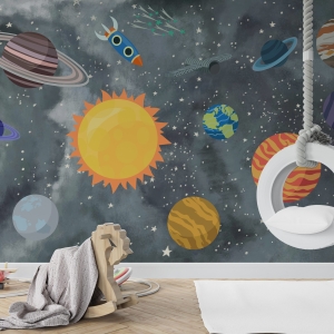 Fototapeta z planetami w wesołych barwach dla dzieci Kolorowy Kosmos - główne zdjęcie produktu