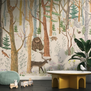 Fototapeta w zimowych kolorach z dzikimi zwierzątkami Leśna Flora i Fauna - główne zdjęcie produktu