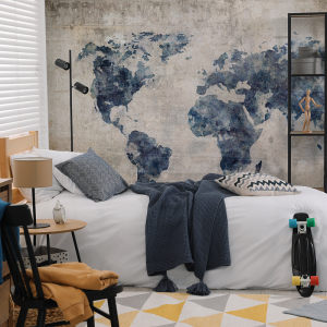 Fototapeta-Mapa-swiata-vintage-niebieska