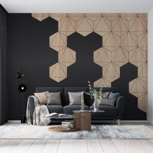 Fototapeta geometryczna w czerni i delikatnych brązach, czyli nowoczesny motyw Plaster Miodu - główne zdjęcie produktu