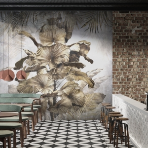 Fototapeta z piękną tropikalną rośliną w eleganckich kolorach Złota Kolumna - główne zdjęcie produktu