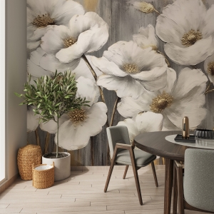 Wall mockup interior background dining table white boho style for wallpaper and artwork